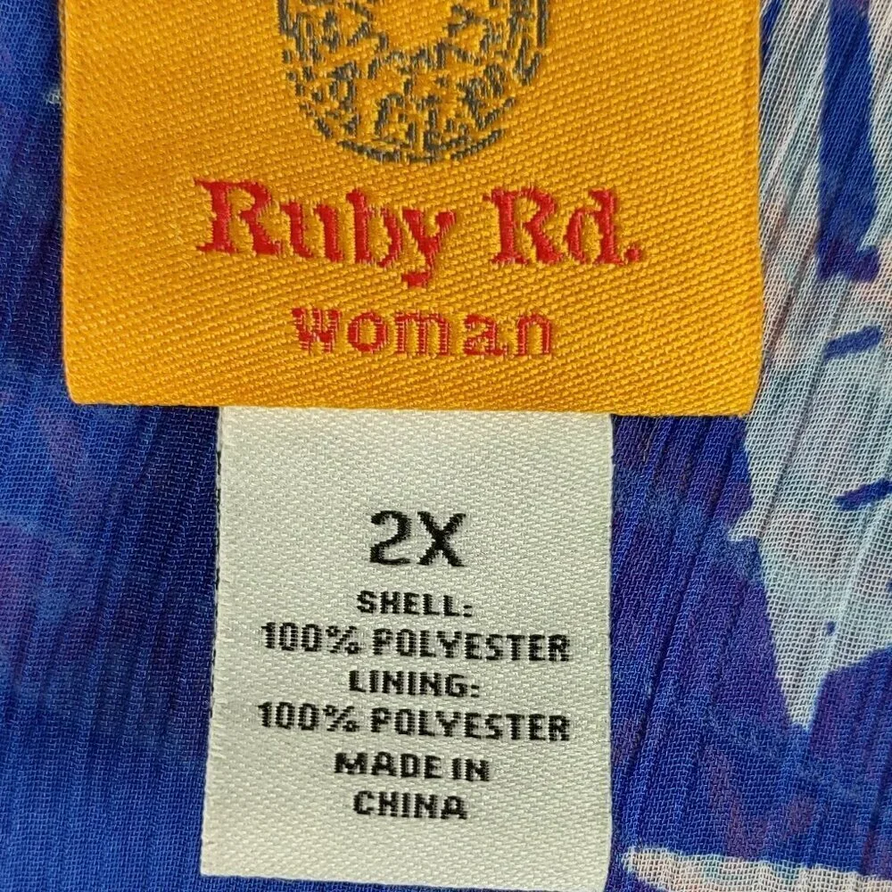 Ruby Rd Women's Blue, Pink, Tropical Chevon Chiffon Poncho Blouse, Top Size 2X - Picture 10 of 10